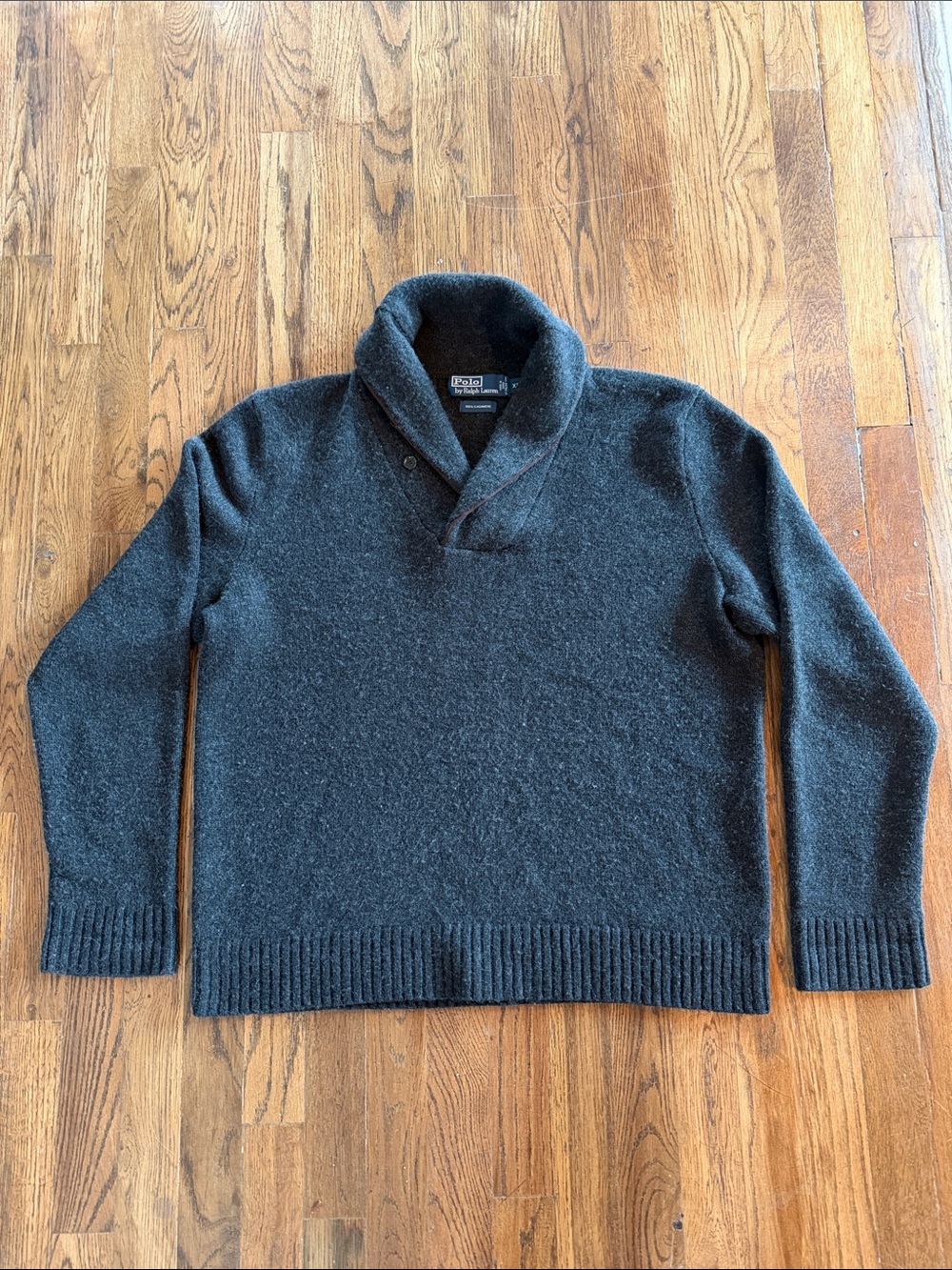 100% Cashmere Polo by Ralph Lauren Dark Charcoal Shawl/Cardigan Sweater XL